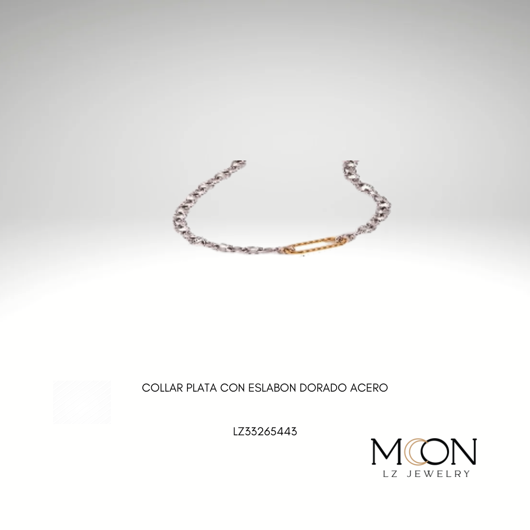 COLLAR PLATA CON ESLABON DORADO ACERO