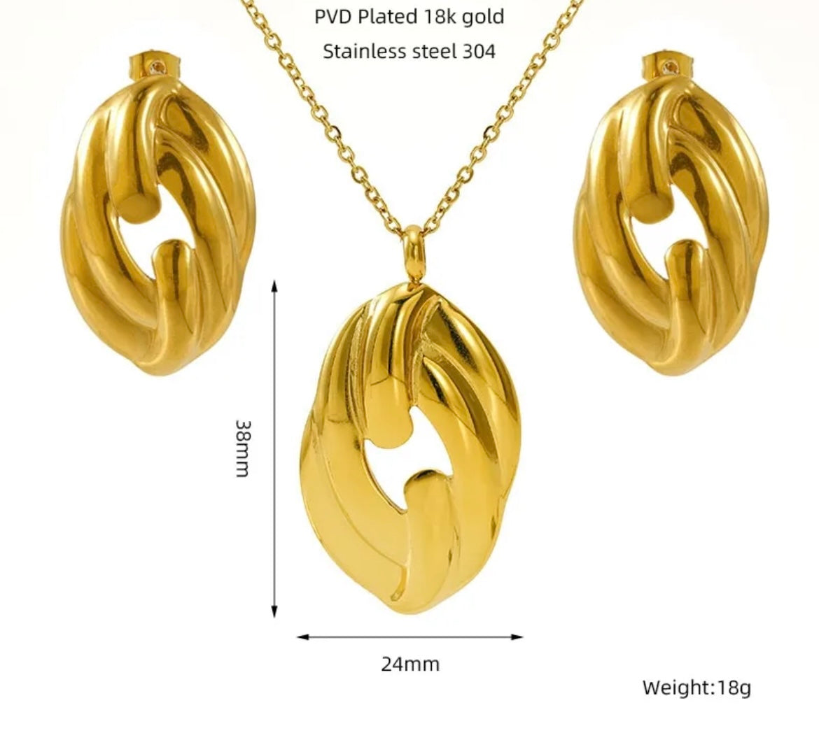 SET COLLAR CON ARETES OVALADOS DORADOS