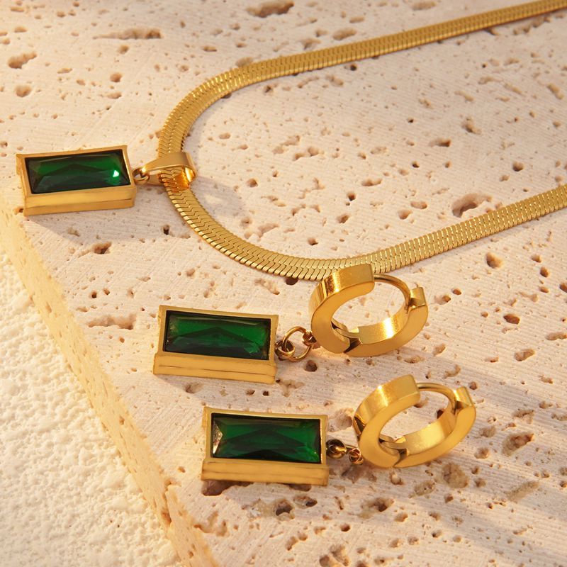 SET COLLAR CON ARETES PIEDRA VERDE