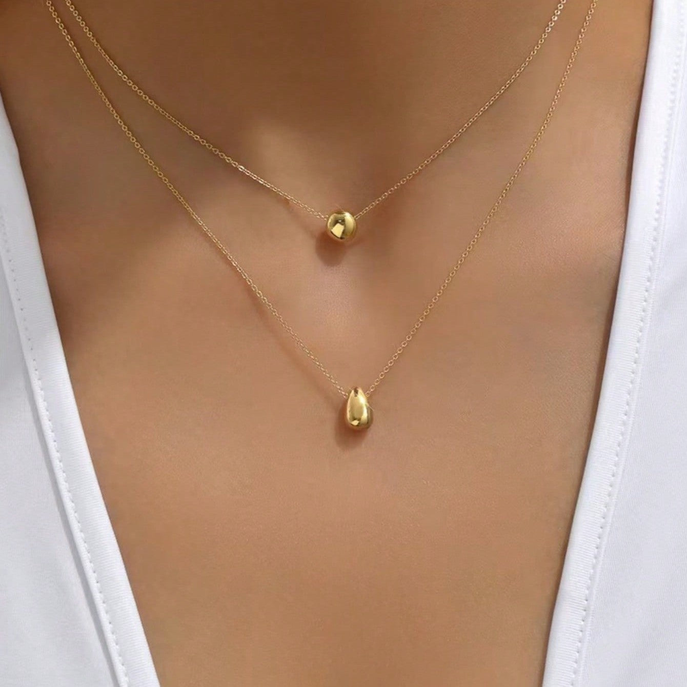 COLLAR DOBLE CON GOTA MINI Y BOLITA