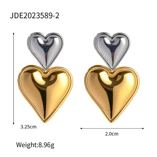 ARETES CORAZON DOBLE COMBINADO 3487