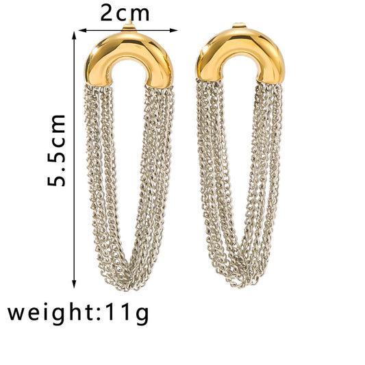 Aretes con cadena colgantes dorado con plateado