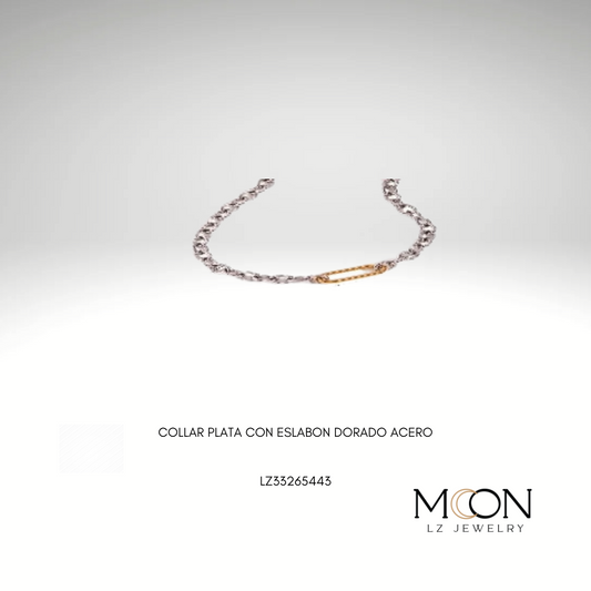 COLLAR PLATA CON ESLABON DORADO ACERO