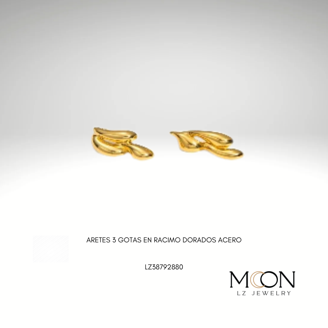 ARETES 3 GOTAS EN RACIMO DORADOS