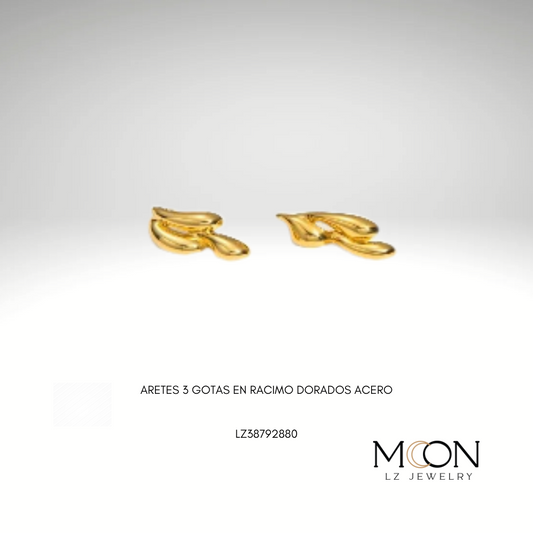 ARETES 3 GOTAS EN RACIMO DORADOS