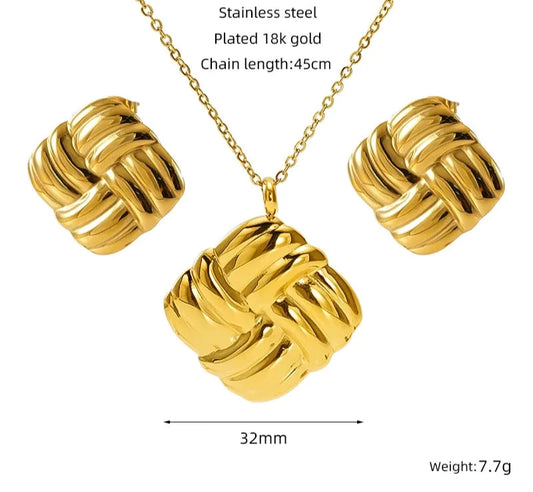 SET DE COLLAR CON ARETES TRAMA CUADRADA