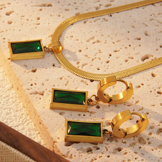 SET COLLAR CON ARETES PIEDRA VERDE