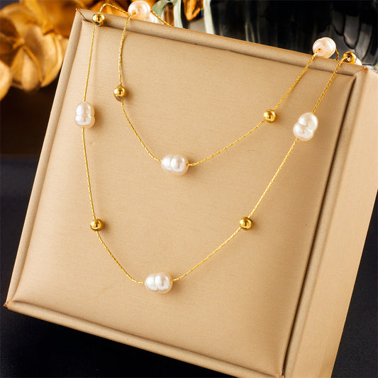 COLLAR DOBLE CON PERLAS DE RIO CHICAS